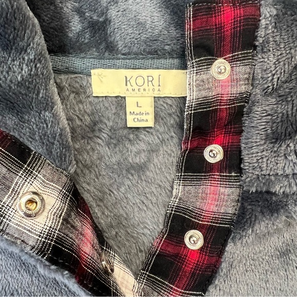 Kori half snap fleece with plaid (boutique brand) SZ LG - Picture 3 of 4